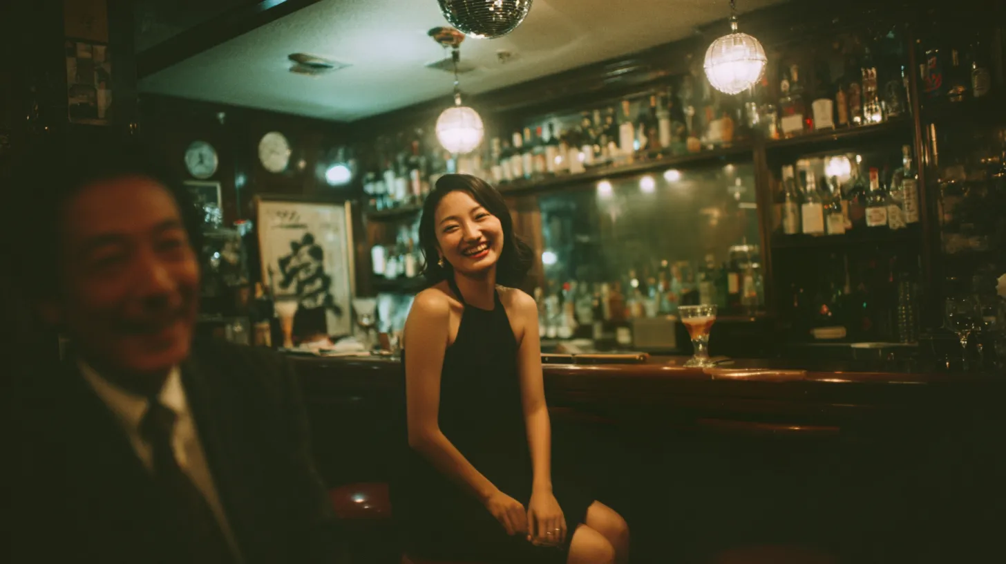 スナックのカウンターで自然に楽しむ女性客