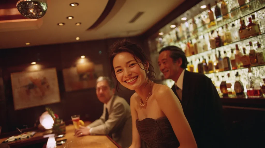 スナックのカウンターでリラックスして飲む女性