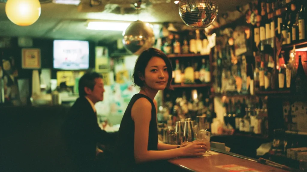 落ち着いたスナックでお酒を飲む女性客